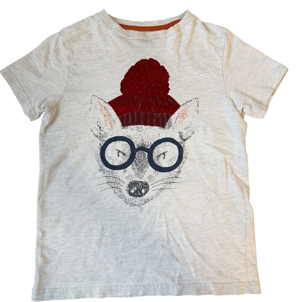 Johnnie B Kids Fox in Hat and Glasses Short Sleeve Cotton Tee Grey Size 7-8Y